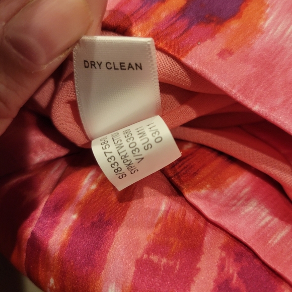 Banana Republic Size 14 Silk Pink Tie Dye Print Dress With Pockets - Picture 7 of 7